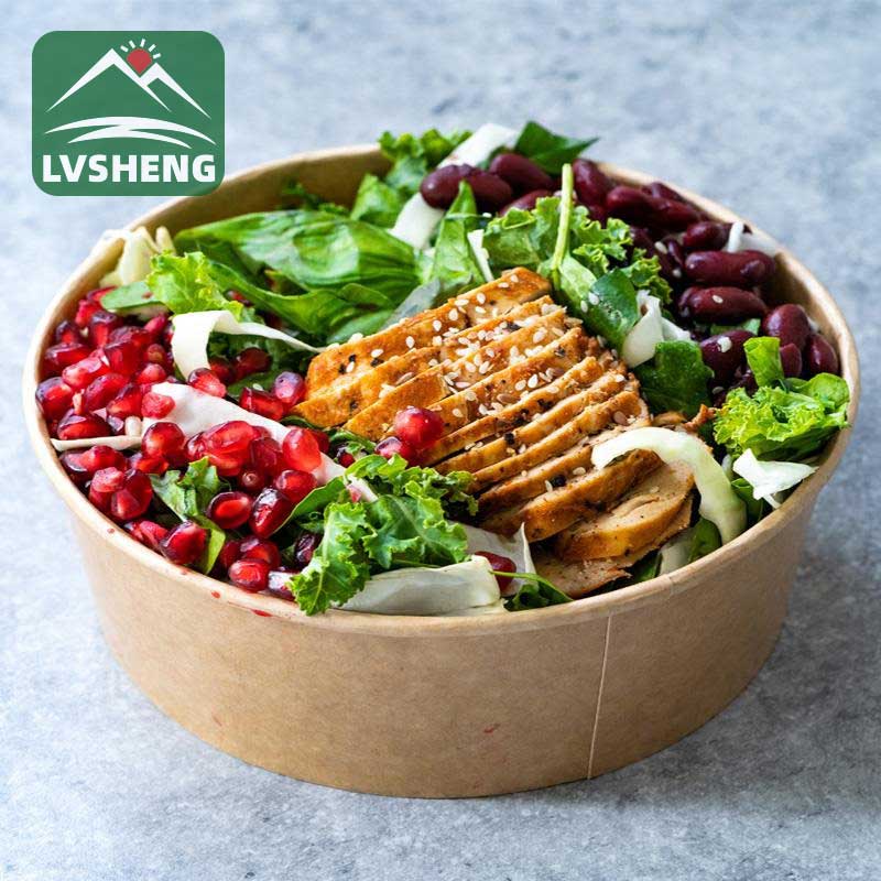 Տպագիր Kraft Paper Salad Թղթաման կափարիչով